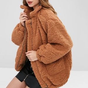 Zip Up Fluffy Faux Fur Winter Coat